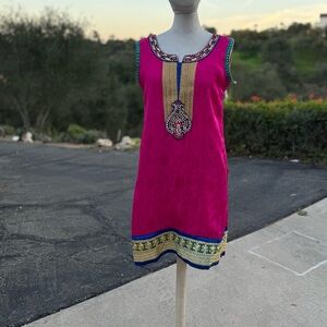 Vibrant Pink Sleeveless Dress with Embellished Details India style